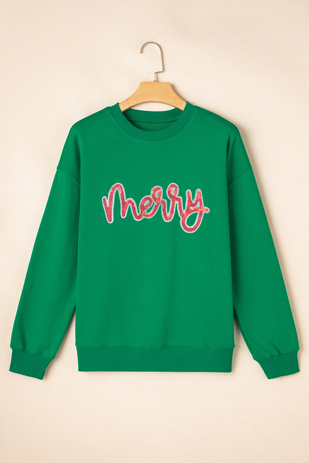 Merry Sequin Letter Patched Drop Shoulder Baggy Sweatshirt