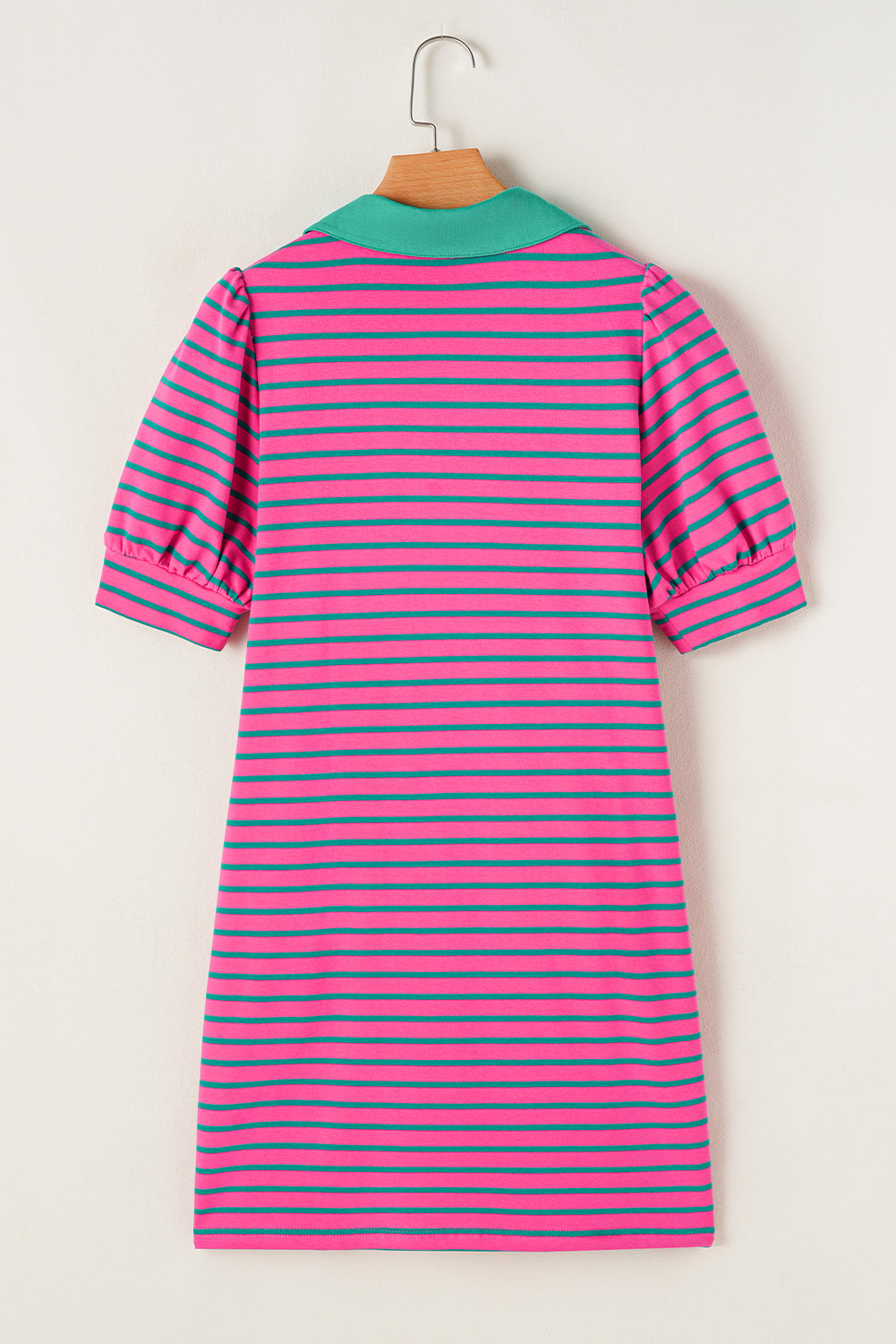 Collared V Neck Puff Sleeve T Shirt Dress