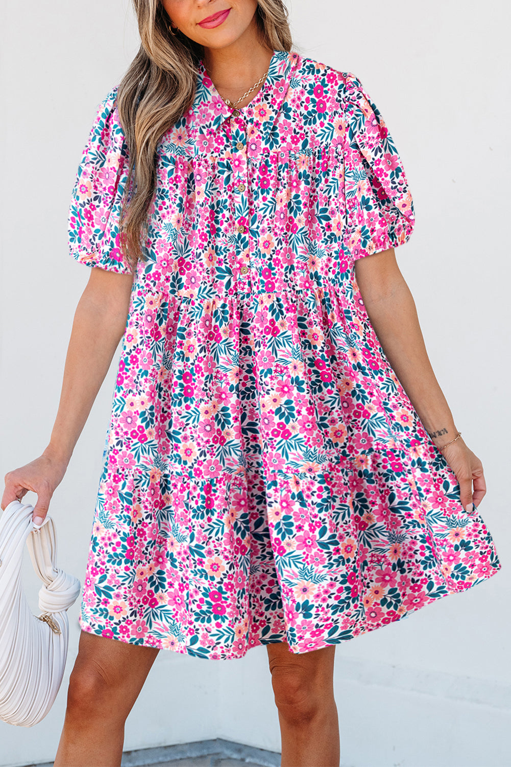 Floral Print Contrast Striped Detail Short Sleeve Blouse