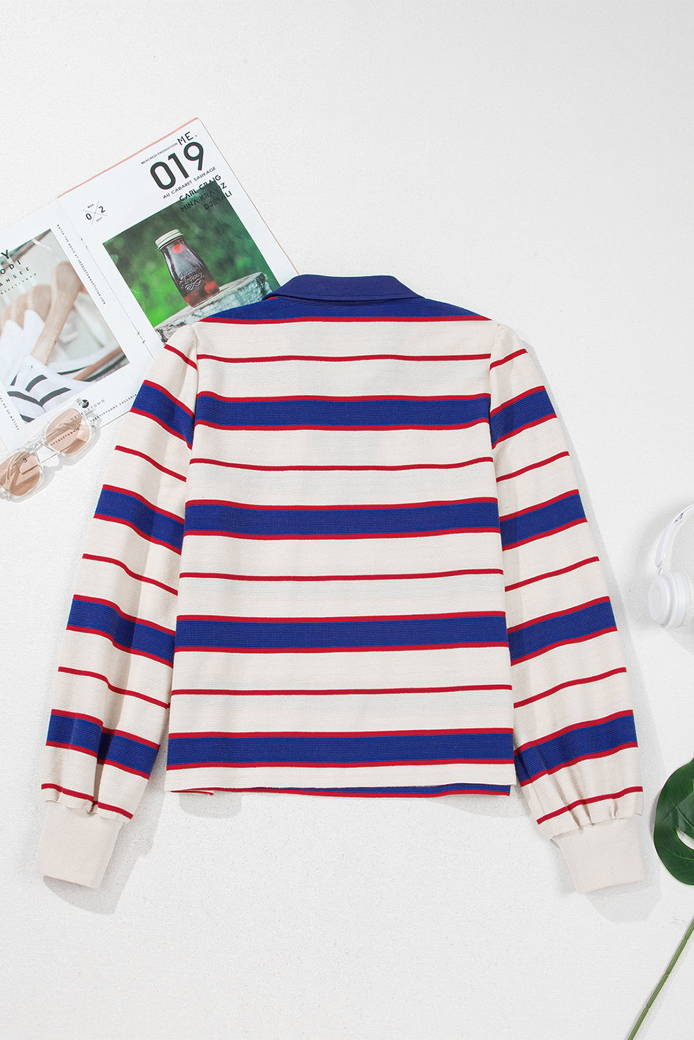 Color Block V Neck Loose Fit Sweatshirt