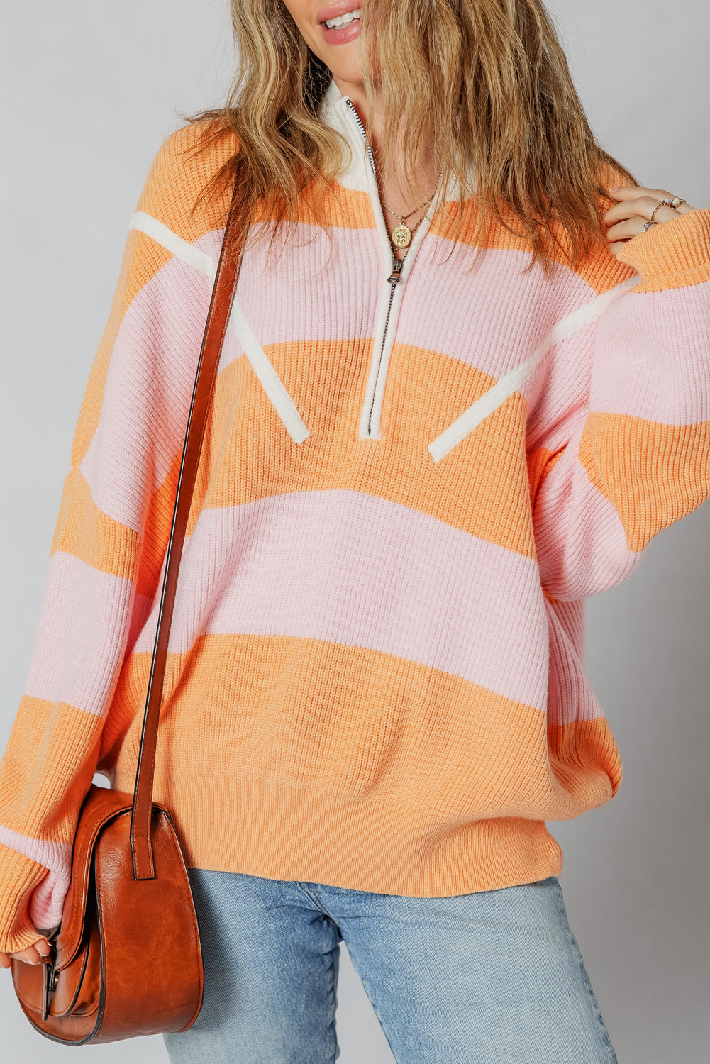 Colorblock Half Zip Oversize Sweater