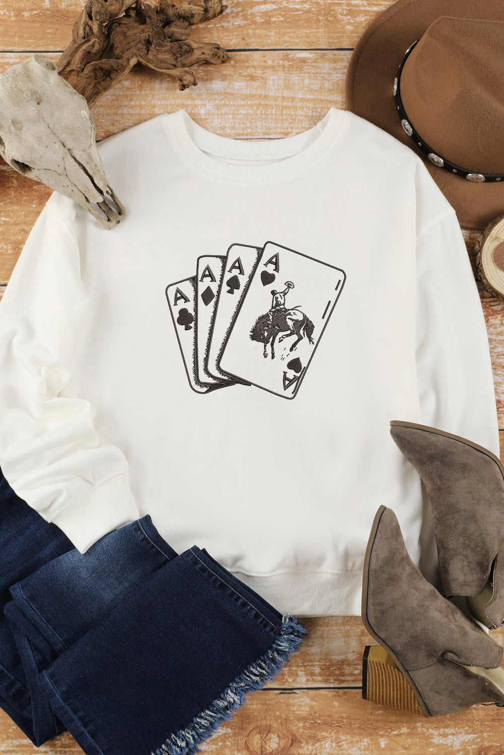 Ace Card Cowboy Graphic Trendy Sweatshirt
