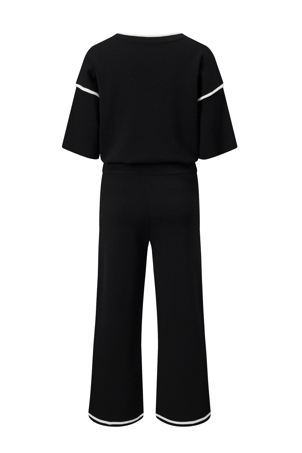 Contrast Trim Half Sleeve Top Drawstring Pants Loose 2pcs Sweater Suit