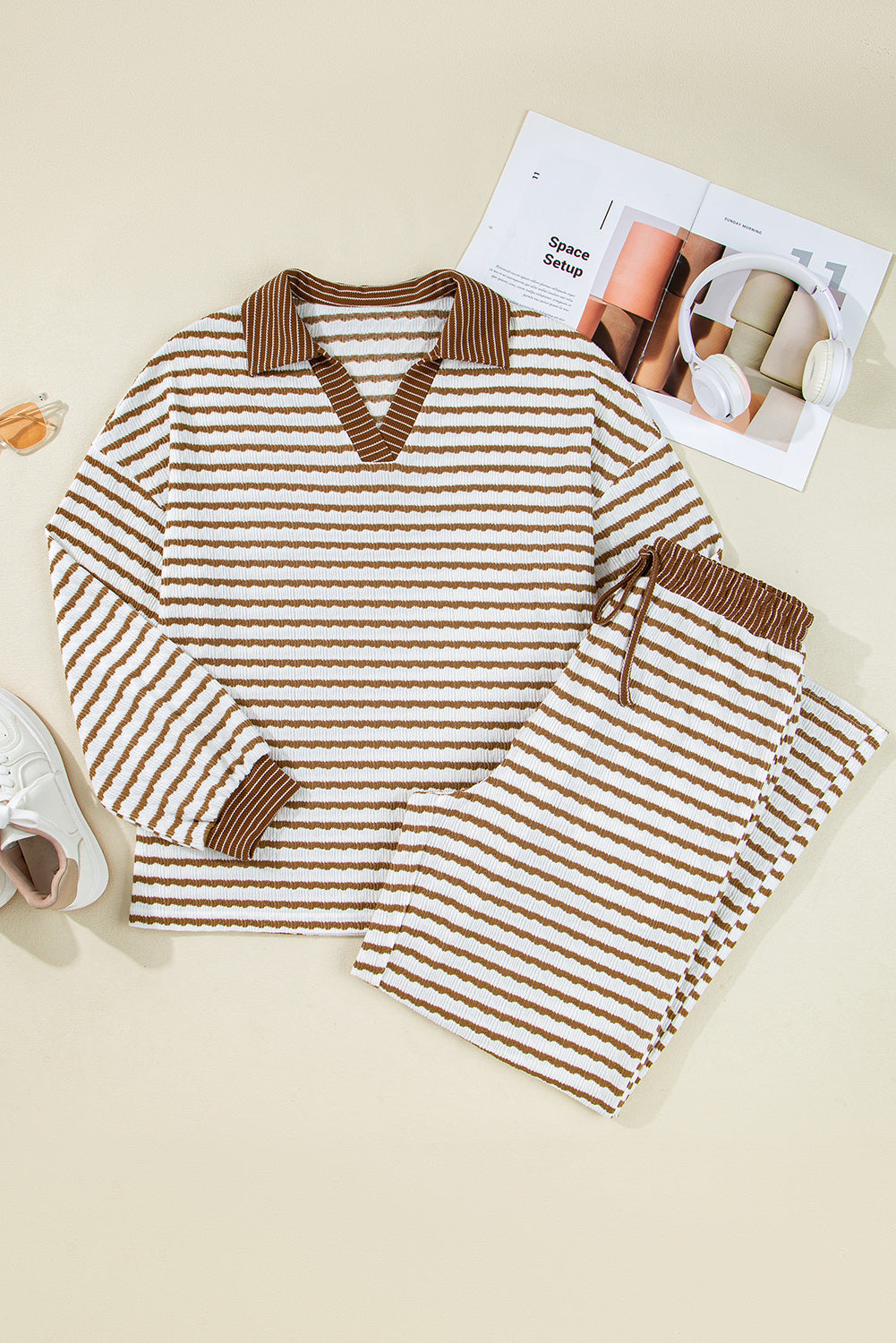 Collared Pullover Top and Drawstring Pant Set