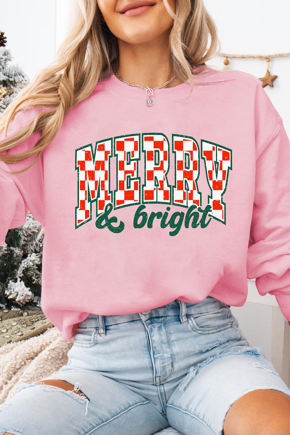 MERRY & Bright Graphic Holiday Pullover Sweatshirt