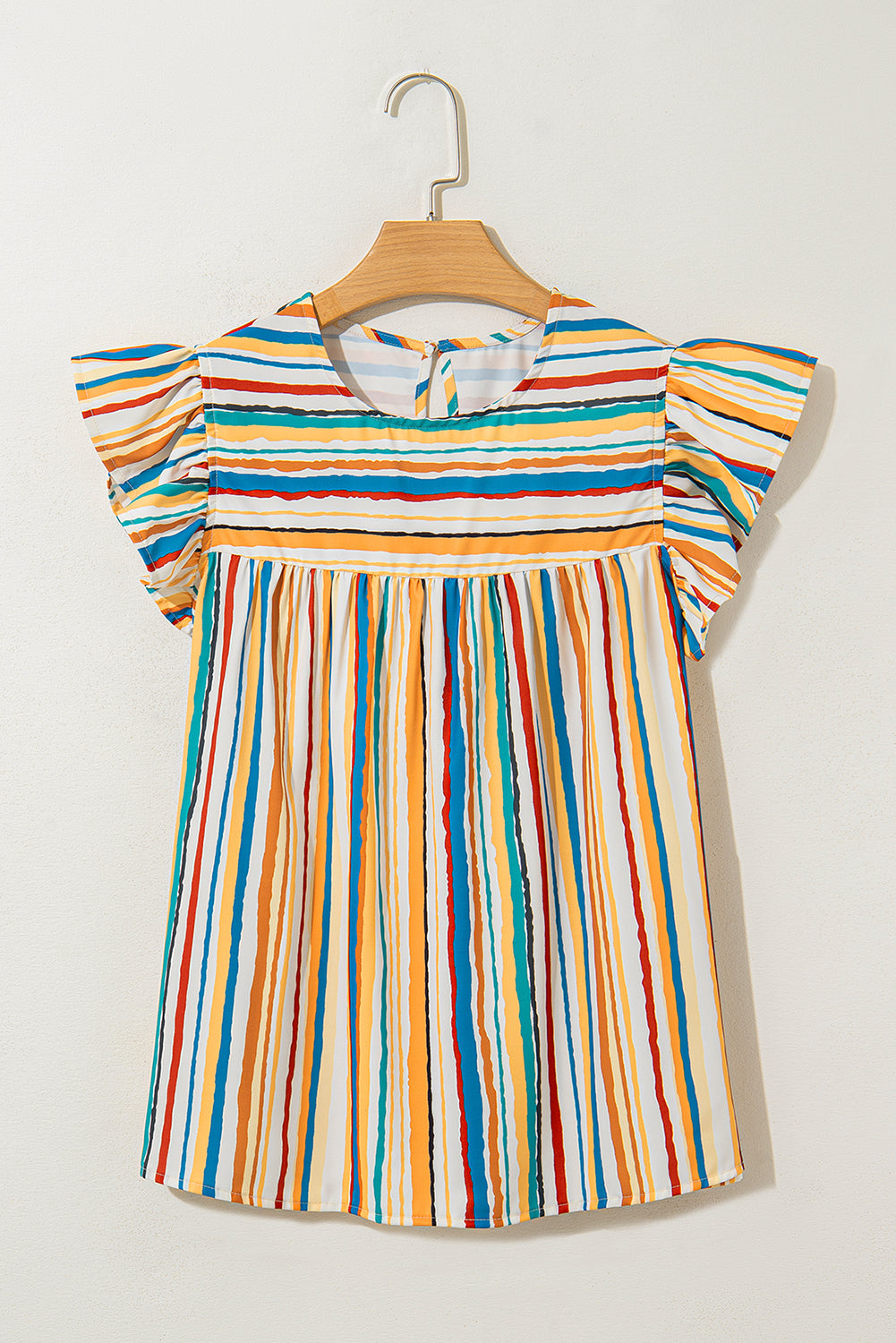 Vibrant Stripes Printed Flutter Sleeve Babydoll Blouse