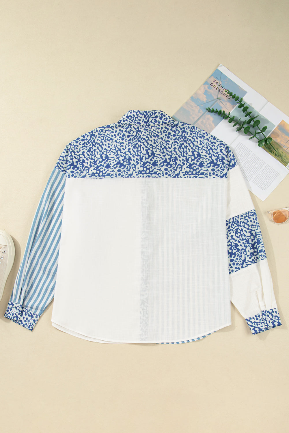 Leopard Striped Patchwork Casual Plus Shirt