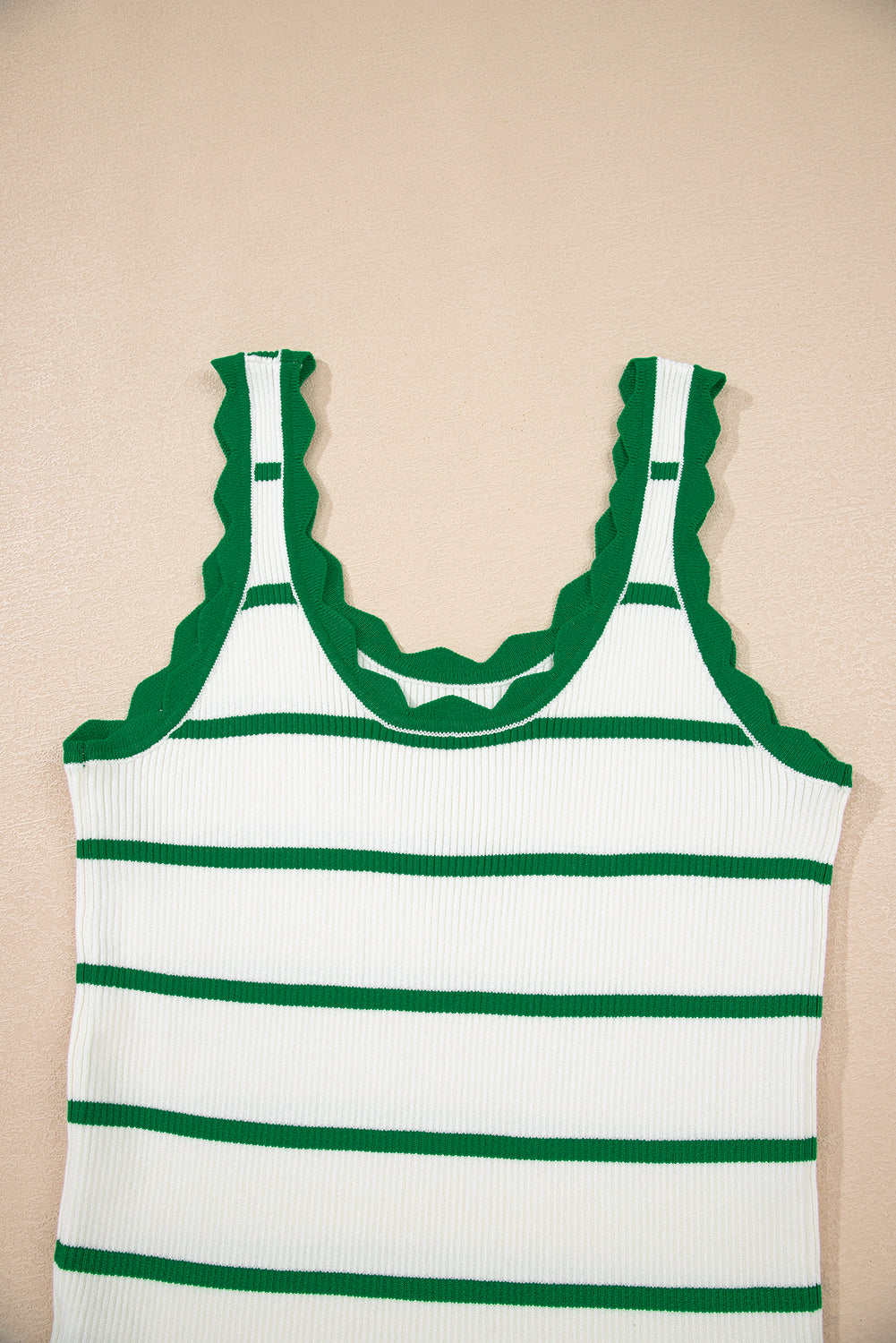 Striped Scalloped Edge U Neck Sleeveless Sweater Vest