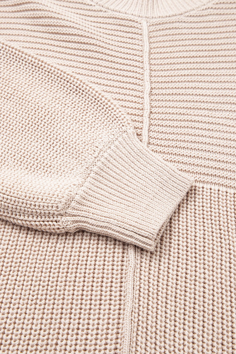 Mixed Texture Patchwork Knitted Puff Sleeve Sweater