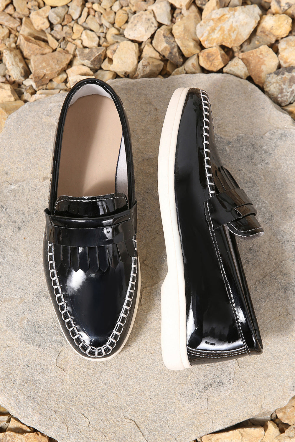 Glossy PU Leather Pointed Toe Slip On Loafers