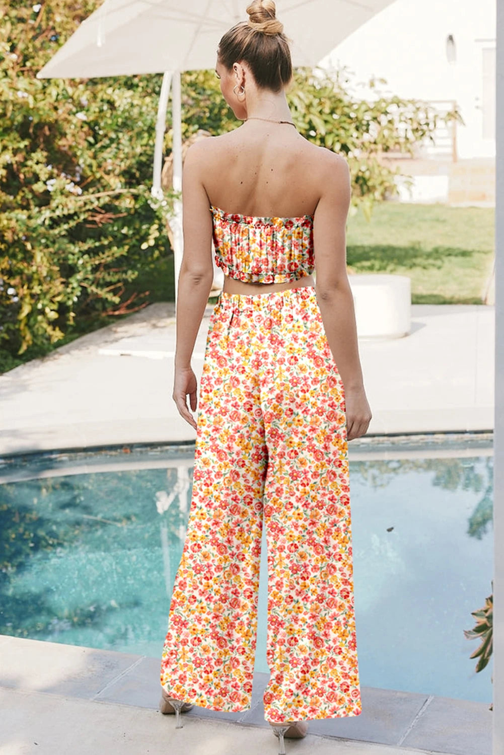 Boho Floral Top and High Waist Wide Leg Pants Set