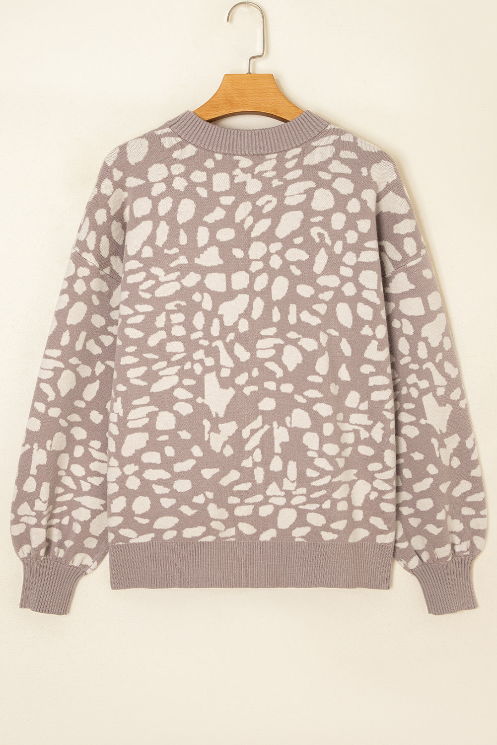 Leopard Spots Pattern Ribbed Trim Drop Shoulder Sweater