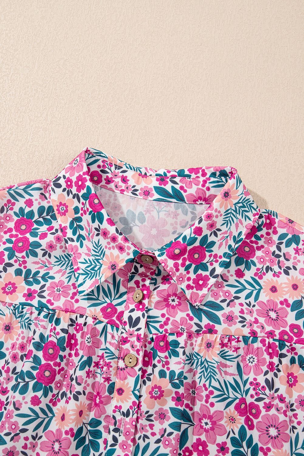 Floral Print Contrast Striped Detail Short Sleeve Blouse
