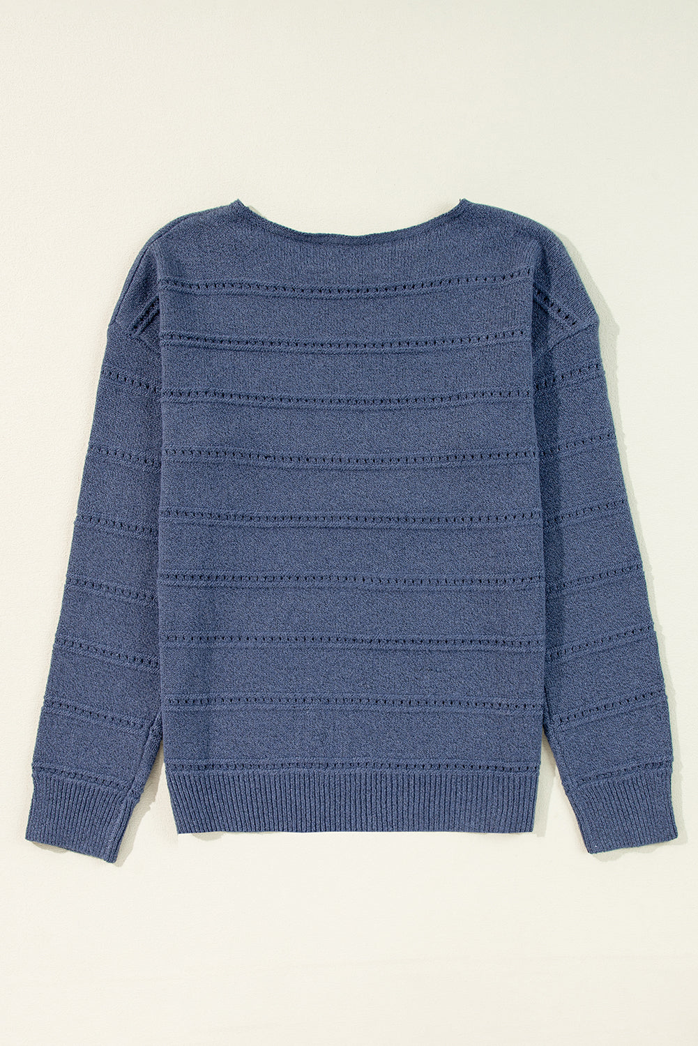 Boat Neck Drop Shoulder Pointelle Knit Sweater