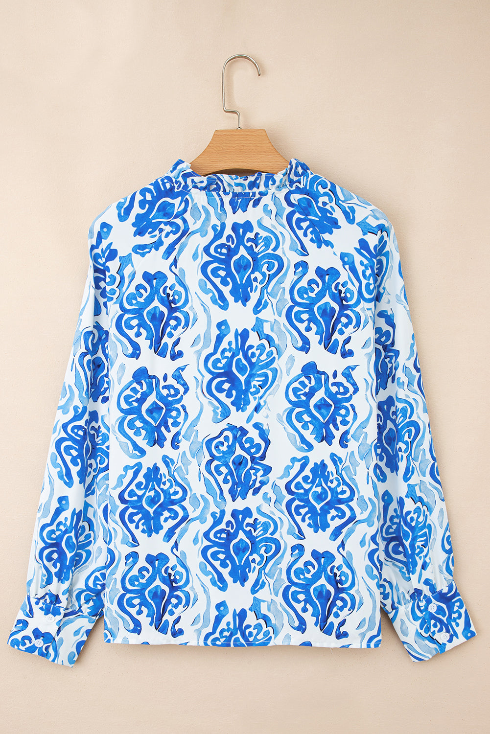 Ethnic Printed Tie Split Neck Button Front Puff Sleeve