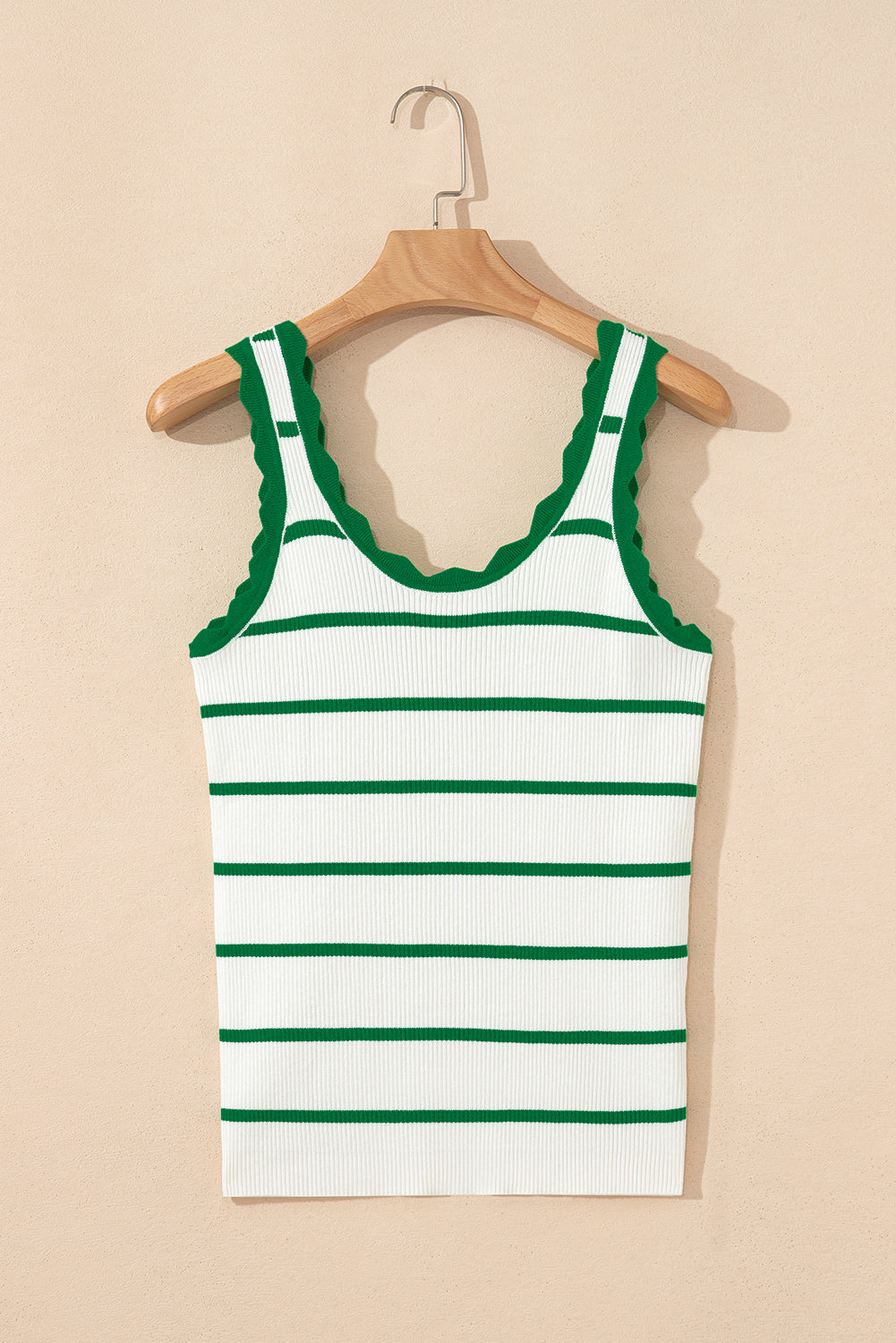 Striped Scalloped Edge U Neck Sleeveless Sweater Vest
