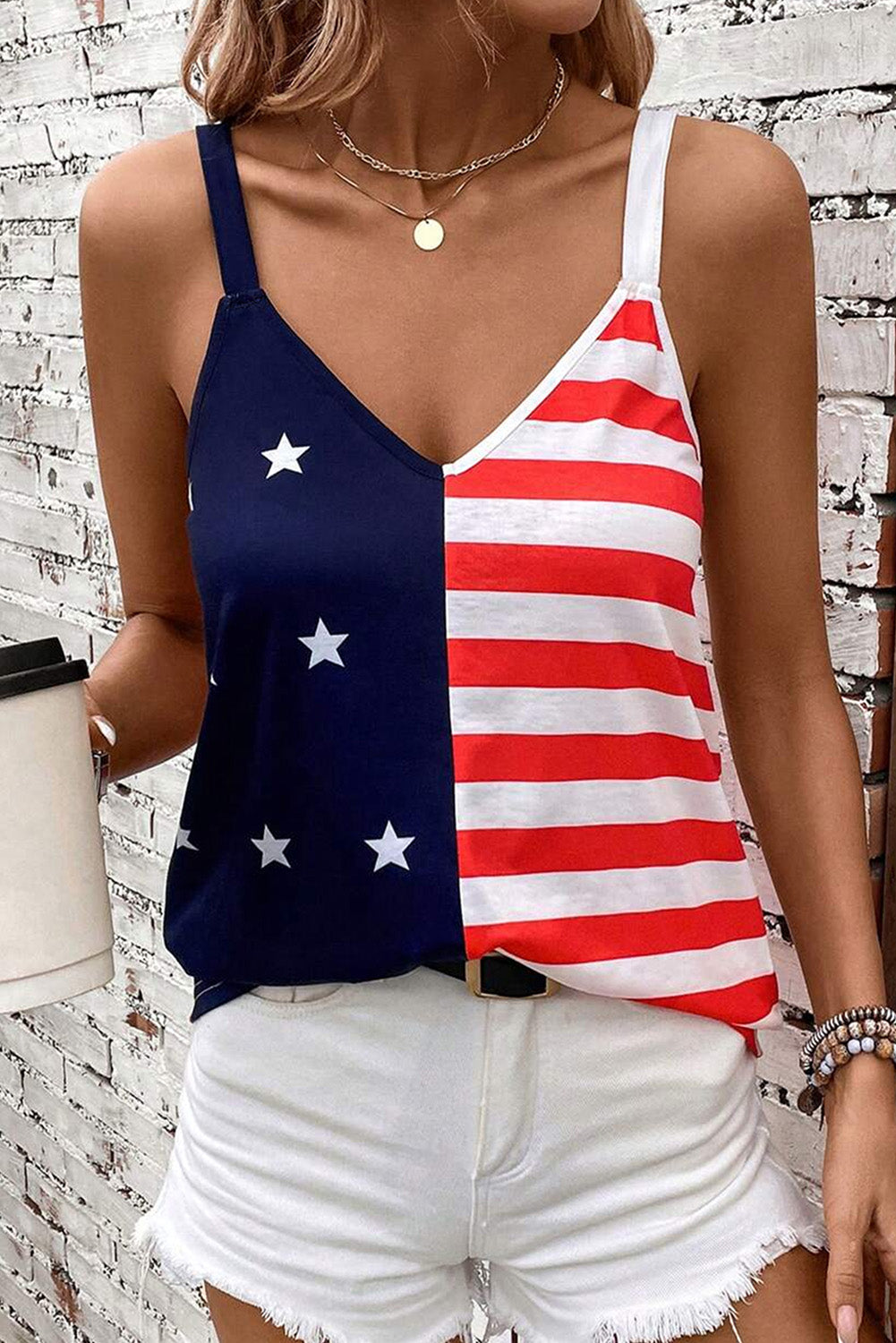 Independence Day Stars and Stripes Printed Casual Tank Top