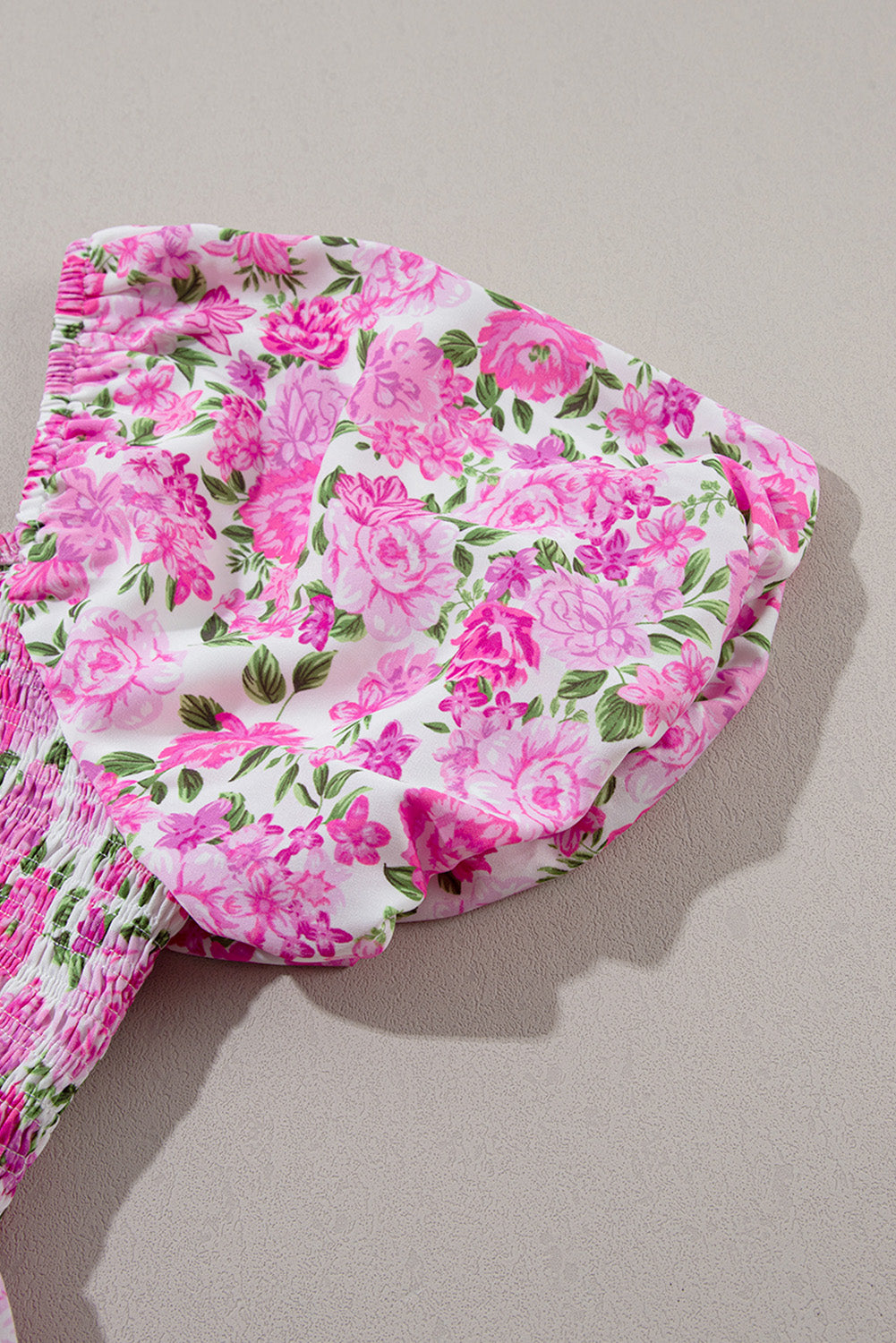 Plus Size Floral Print Smocked Puff Sleeve Dress