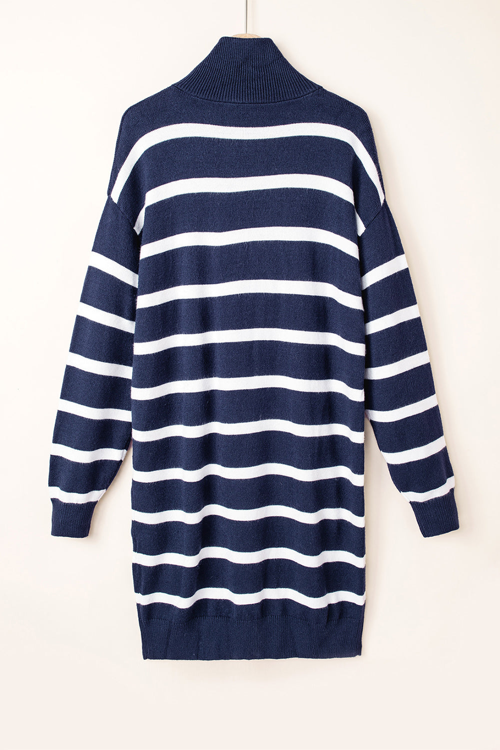 Striped O-ring Zip Collared Loose Sweater Mini Dress