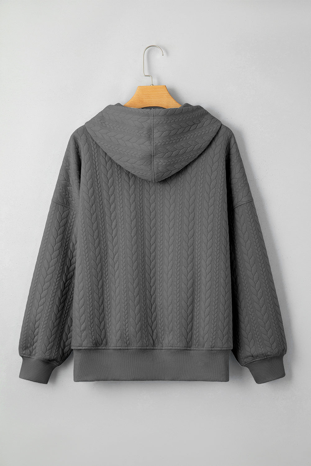 Cable Textured Baggy Solid Hoodie