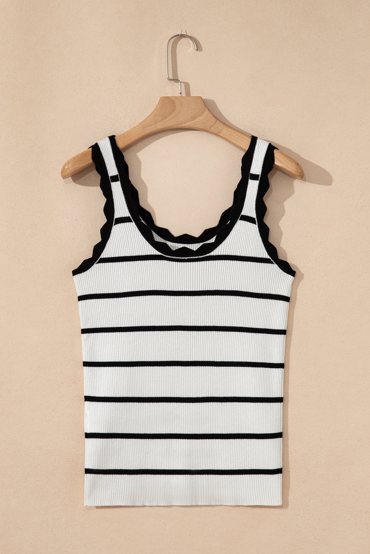 Striped Scalloped Edge U Neck Sleeveless Sweater Vest