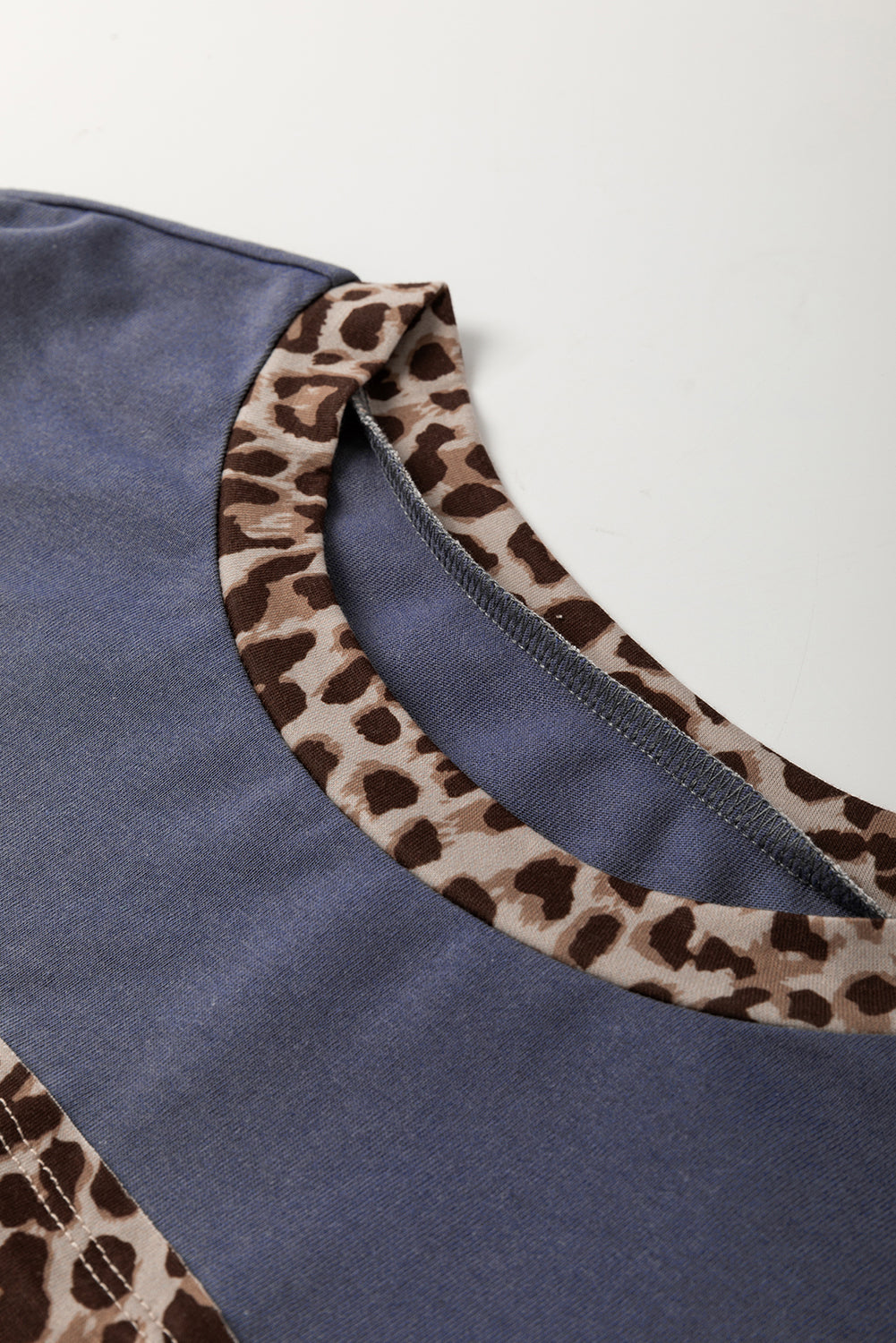 Leopard Colorblock Patchwork Long Sleeve Drop Shoulder Top