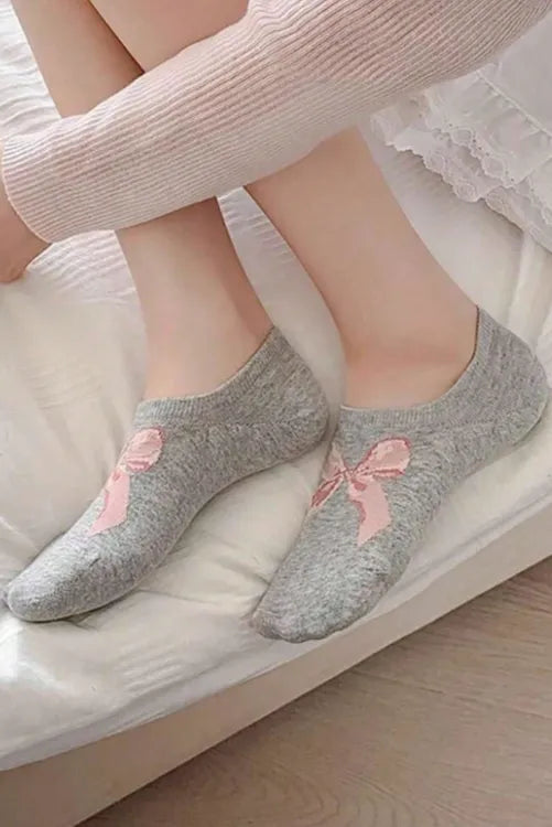 Ballet Style Solid Color Bow Boat Socks Thin Version