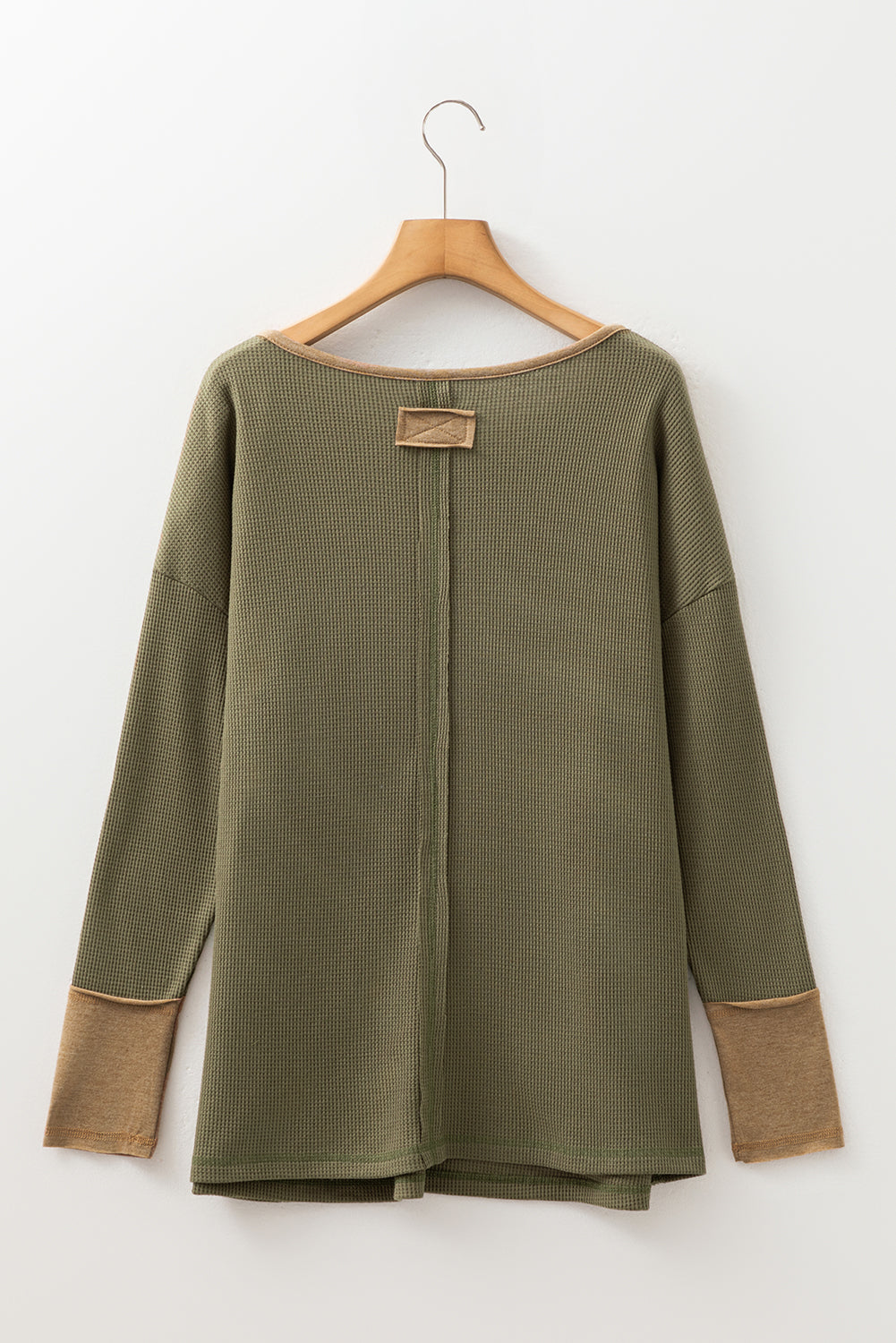Color Block Waffle Textured Tunic Henley Top with Slits