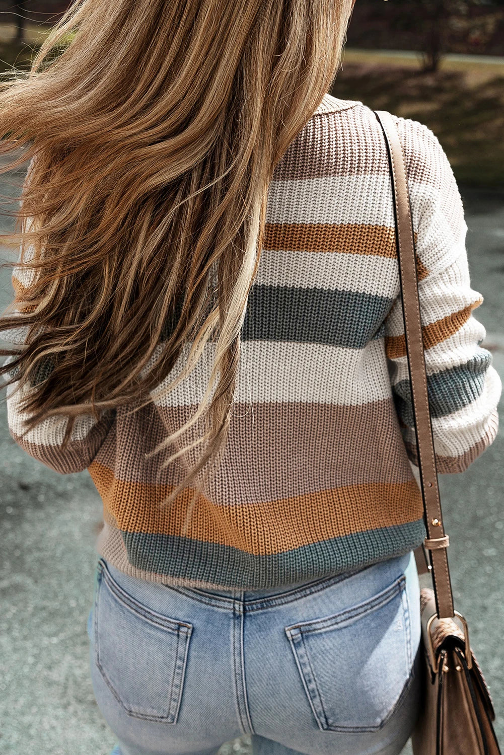 Neck Colorblock Knit Sweater