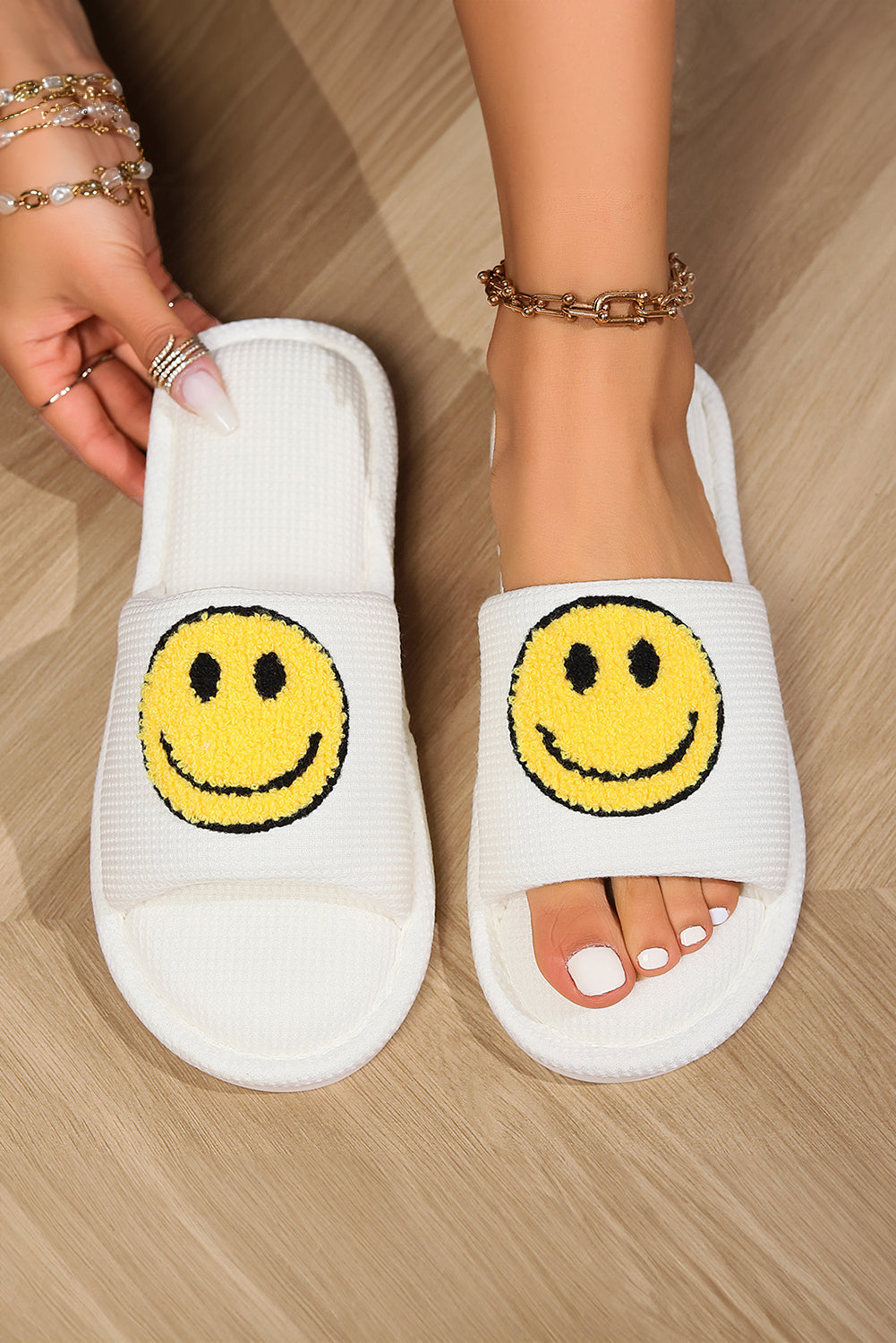 Happy Face Open Toe Winter Slippers