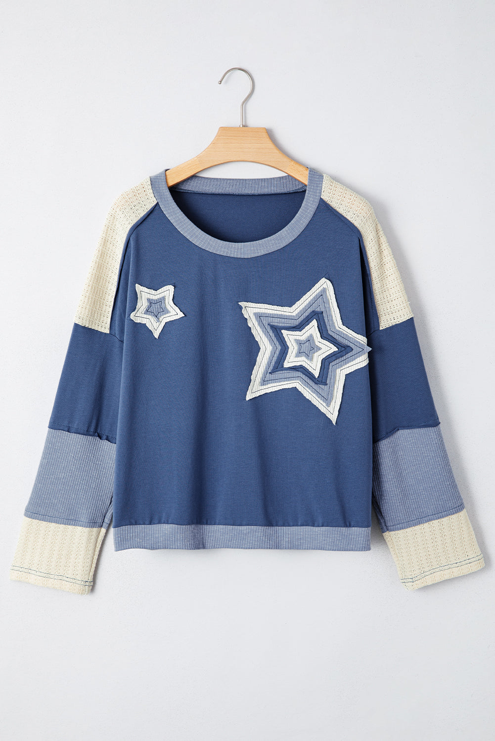 Contrast Knitted Colorblock Star Patchwork Oversize Long Sleeve Top