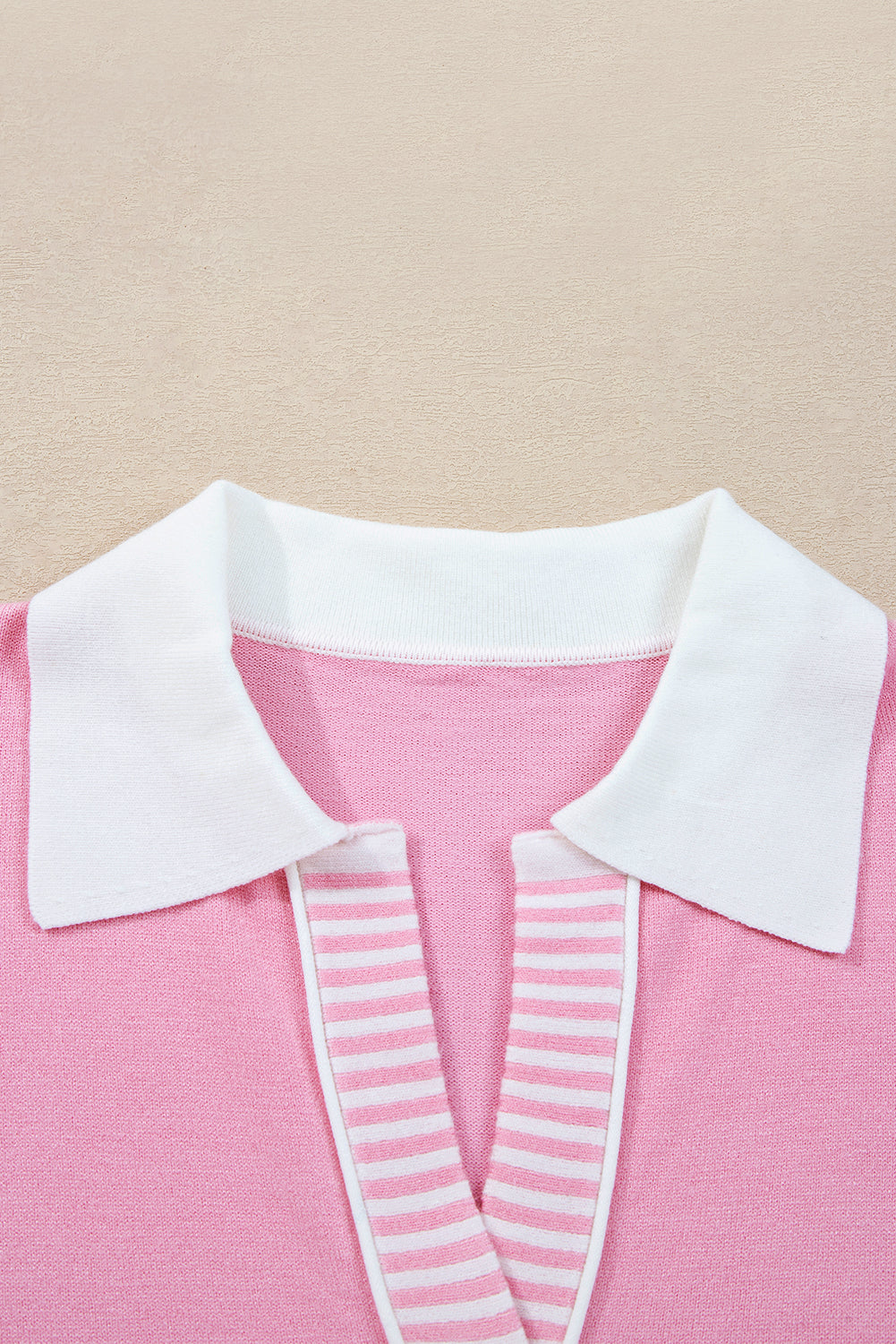 Contrasting Polo Collar Color Block Knit Drop Shoulder Sweater