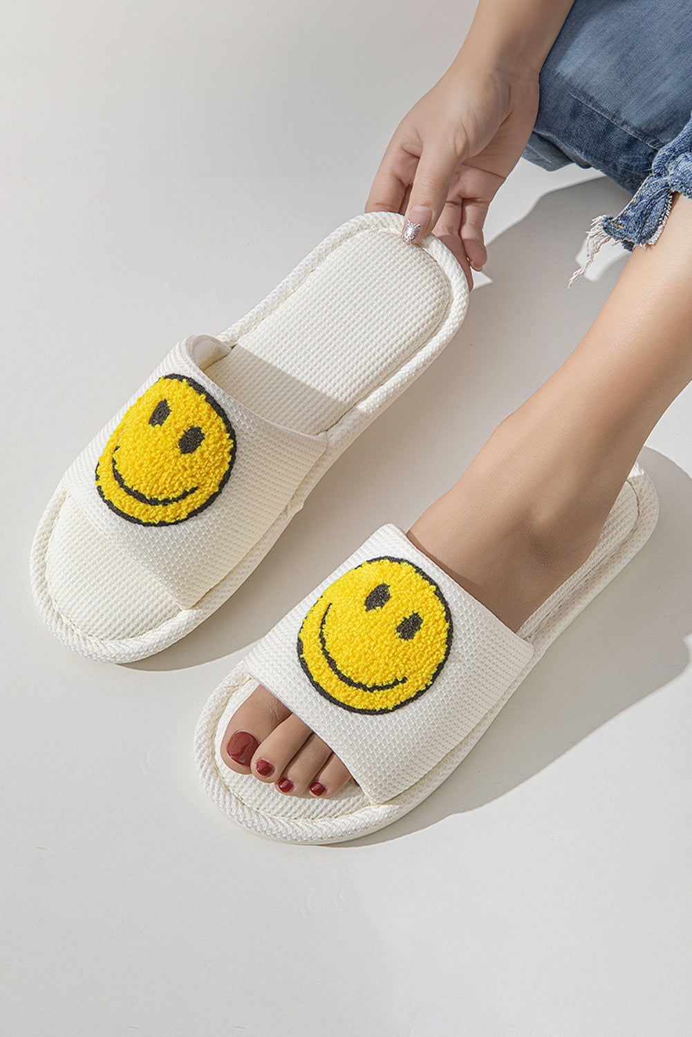 Happy Face Open Toe Winter Slippers