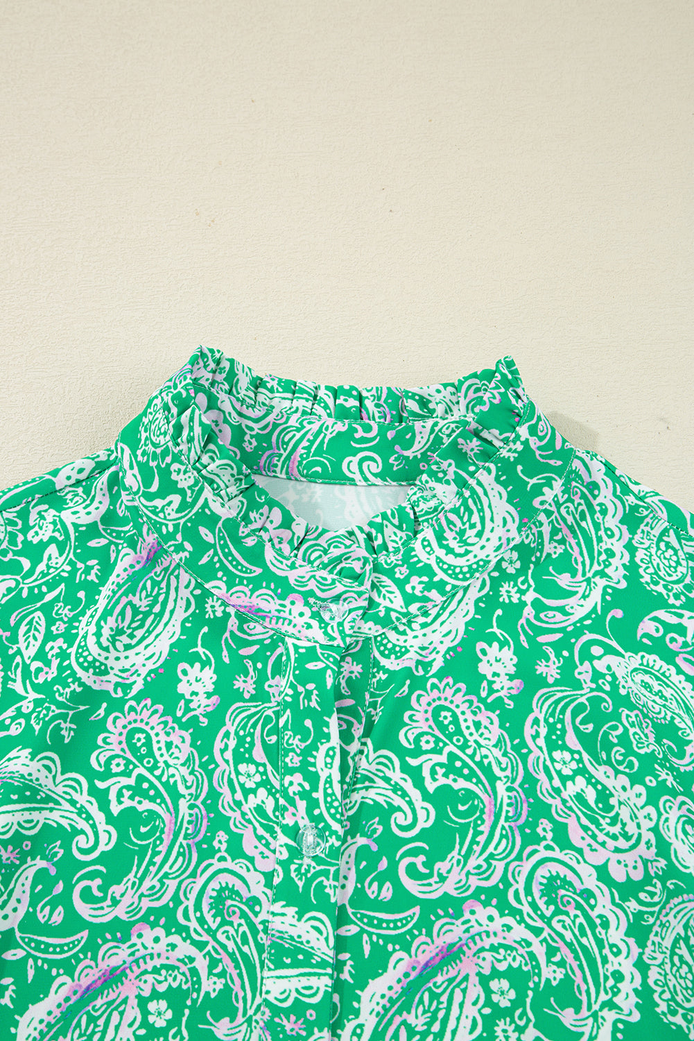 Paisley Print Long Sleeve Button Front Tied Waist Mini Dress
