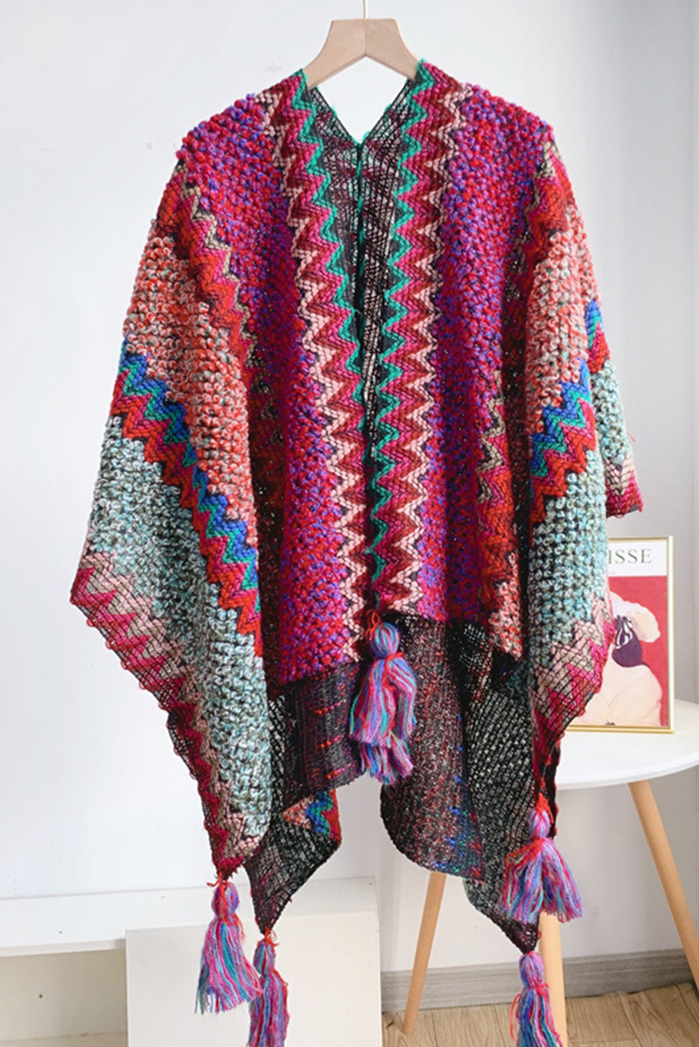 Ethnic Knit Shawl Wrap Cape Sweater Thickened Tassel Poncho Cloak