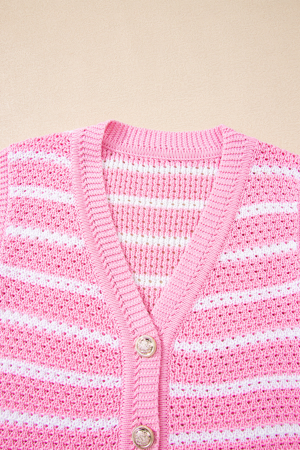 Stripe V Neck Gold Buttons Elegant Sweater Vest