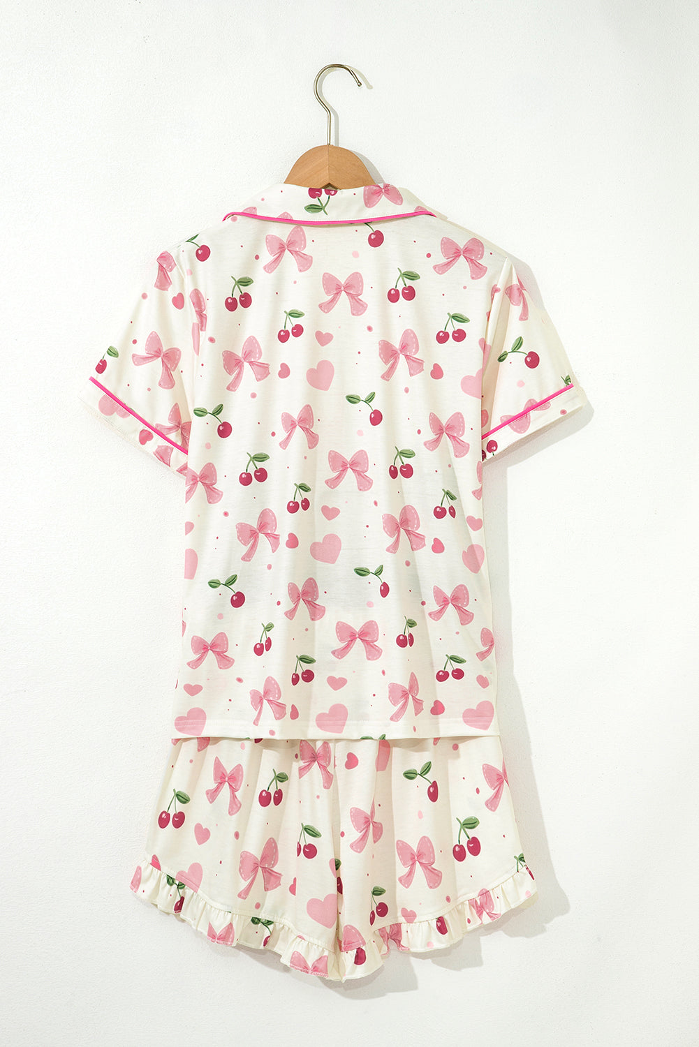 Floral Print Contrast Pipping Short Pajamas Set
