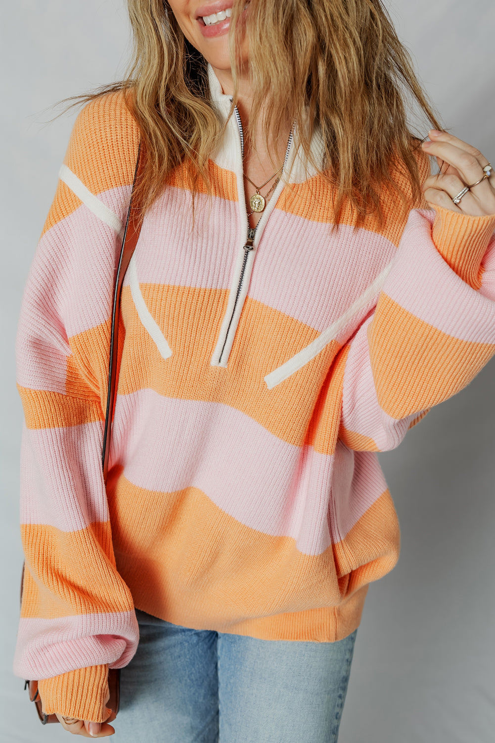 Colorblock Half Zip Oversize Sweater