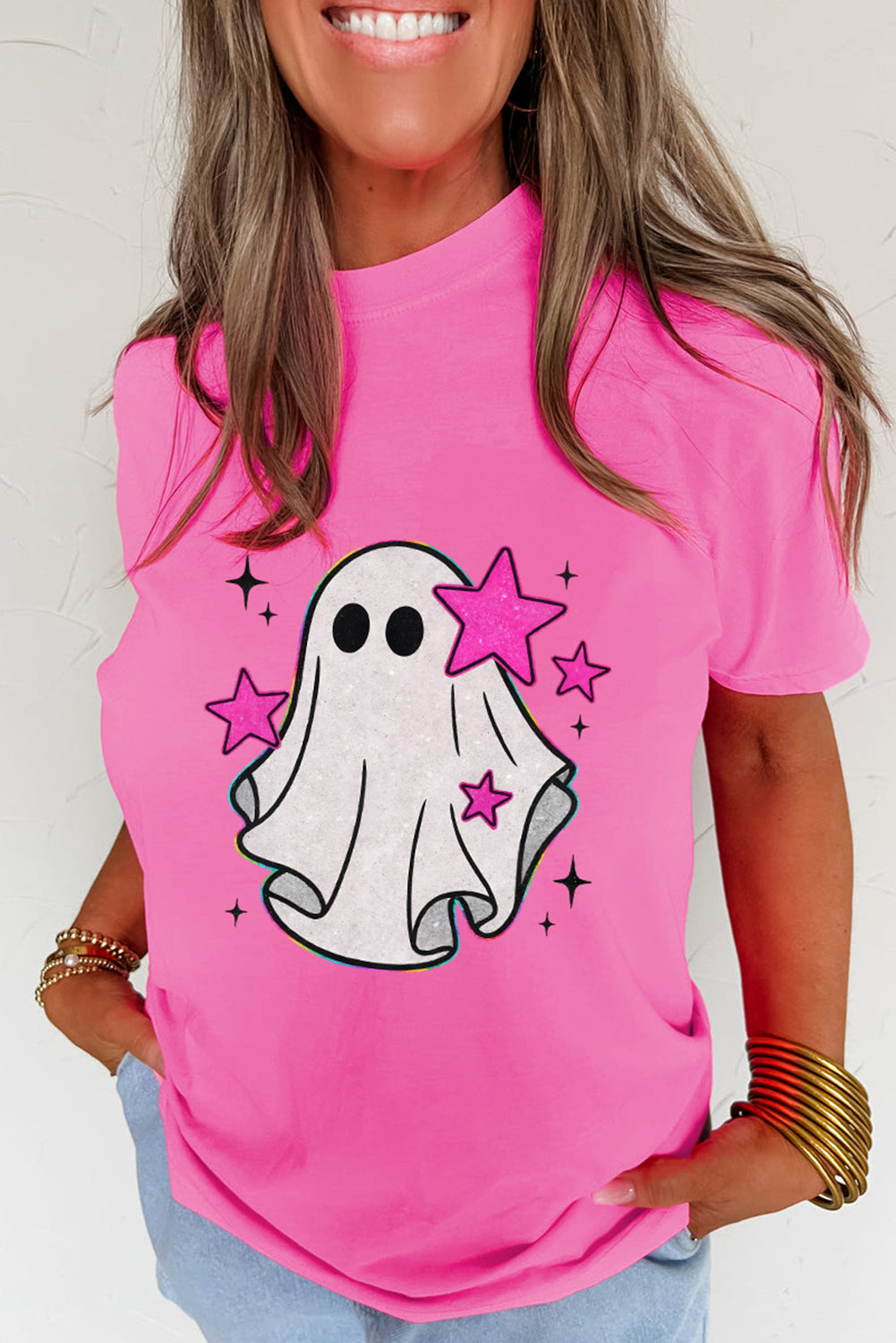 Glitter Ghost Graphic Halloween T Shirt