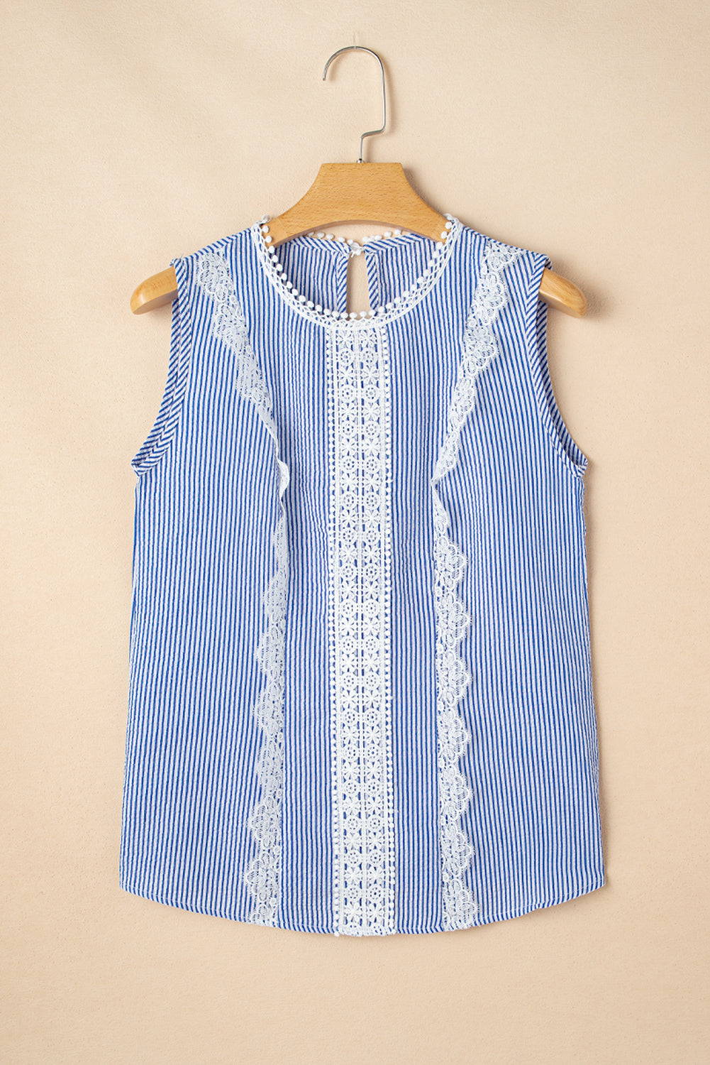 Stripe Lace Patchwork Crew Neck Tank Top