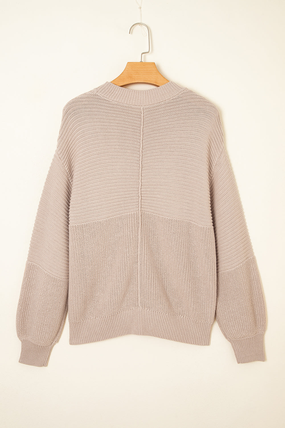 Mixed Texture Patchwork Knitted Puff Sleeve Sweater