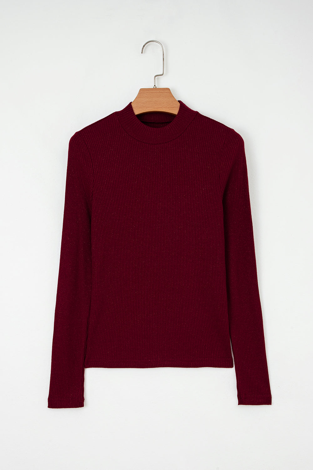 Metal Ribbed Knit Long Sleeve Slim Fit Top