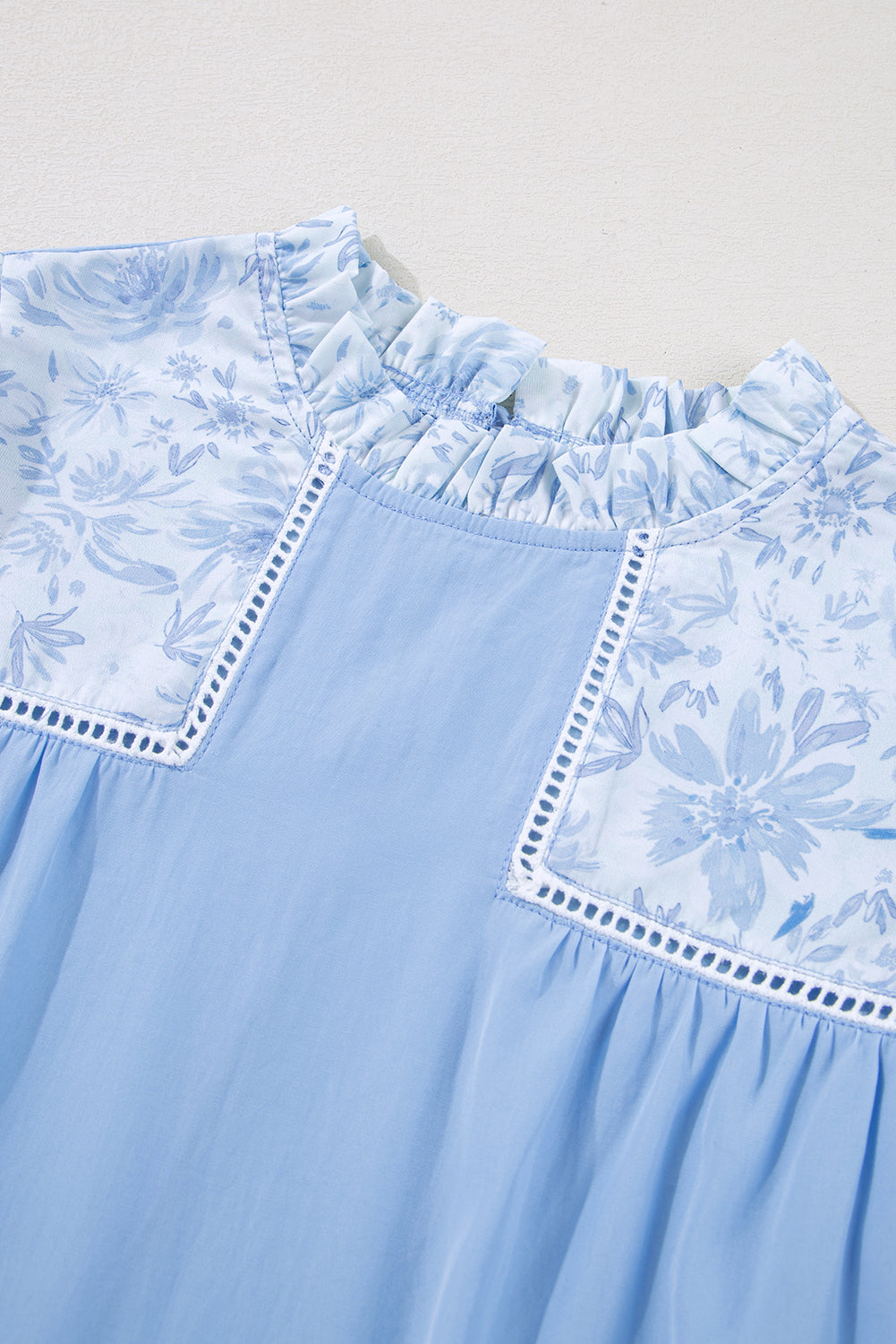 Lace Insert Floral Puff Sleeve Patchwork Loose Blouse