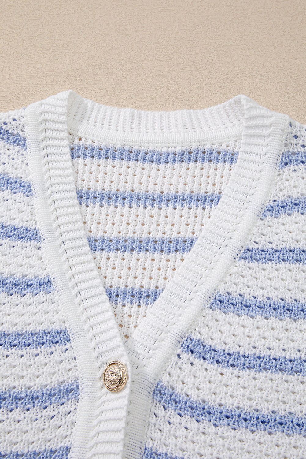 Stripe V Neck Gold Buttons Elegant Sweater Vest