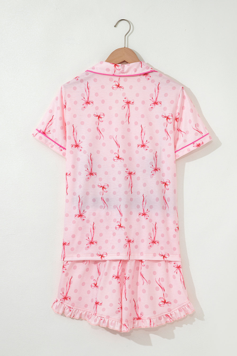Floral Print Contrast Pipping Short Pajamas Set