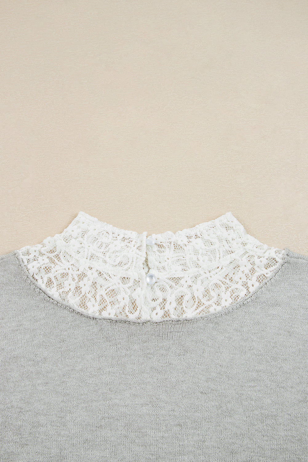 Button Keyhole Lace Patchwork Drop Shoulder Sweater