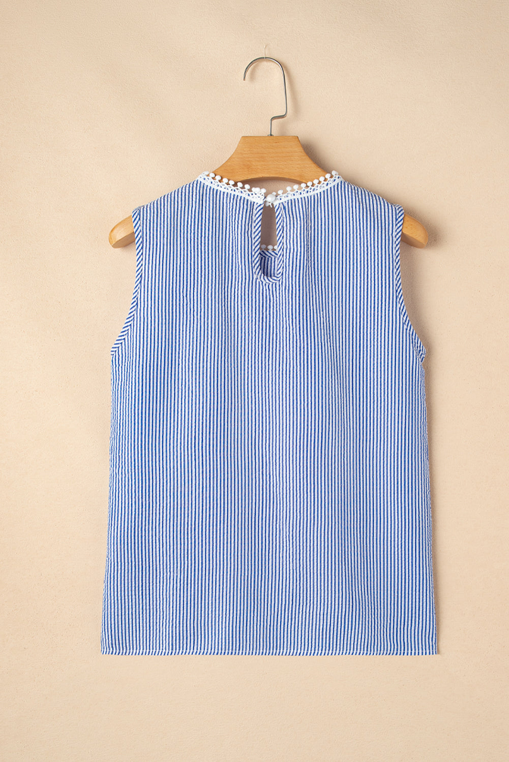 Stripe Lace Patchwork Crew Neck Tank Top