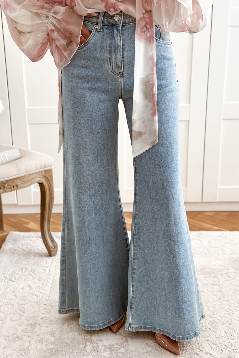 High Waist Button Zip Fly Bell Bottom Jeans