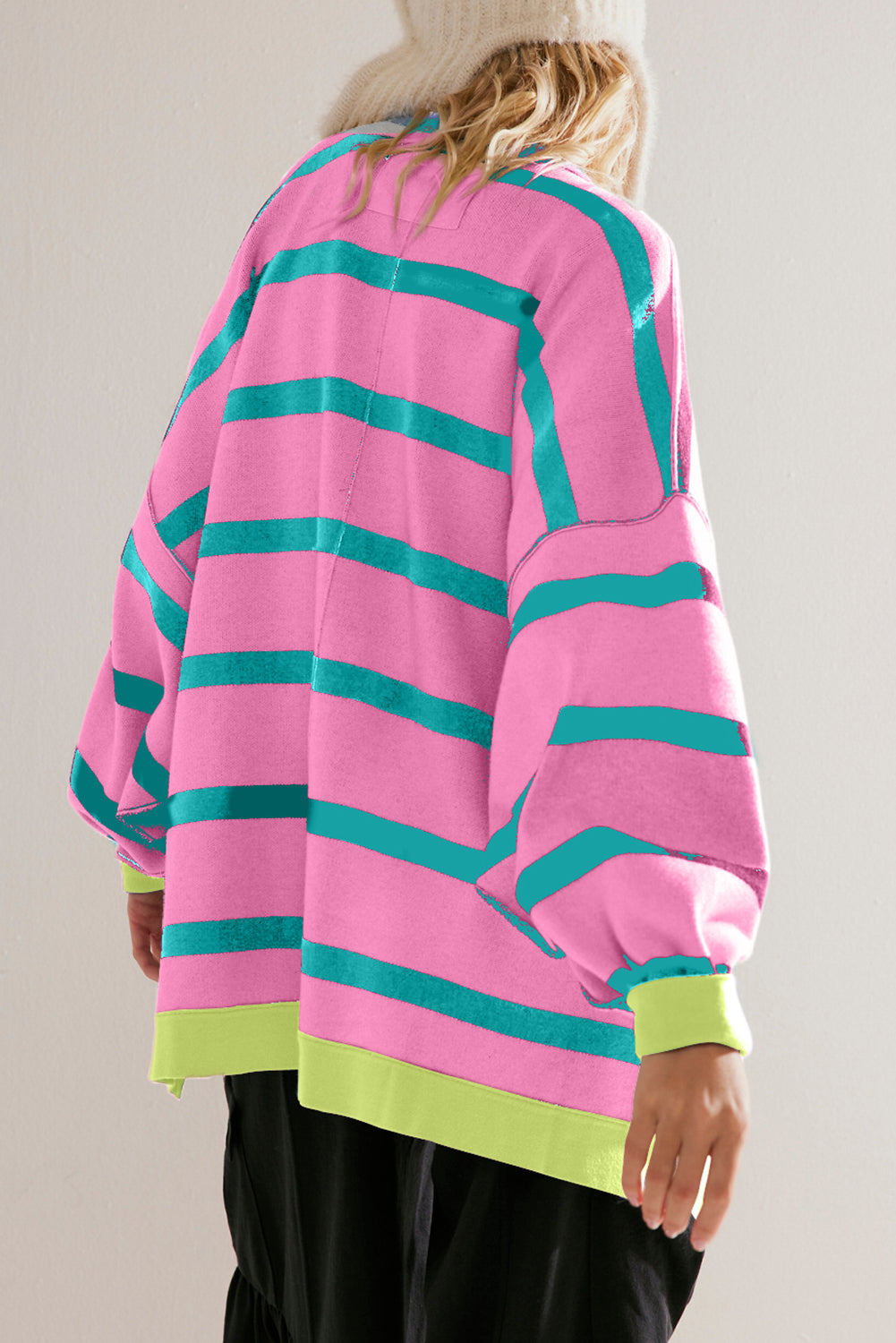Colorblock Drop Shoulder Buttoned Loose Cardigan