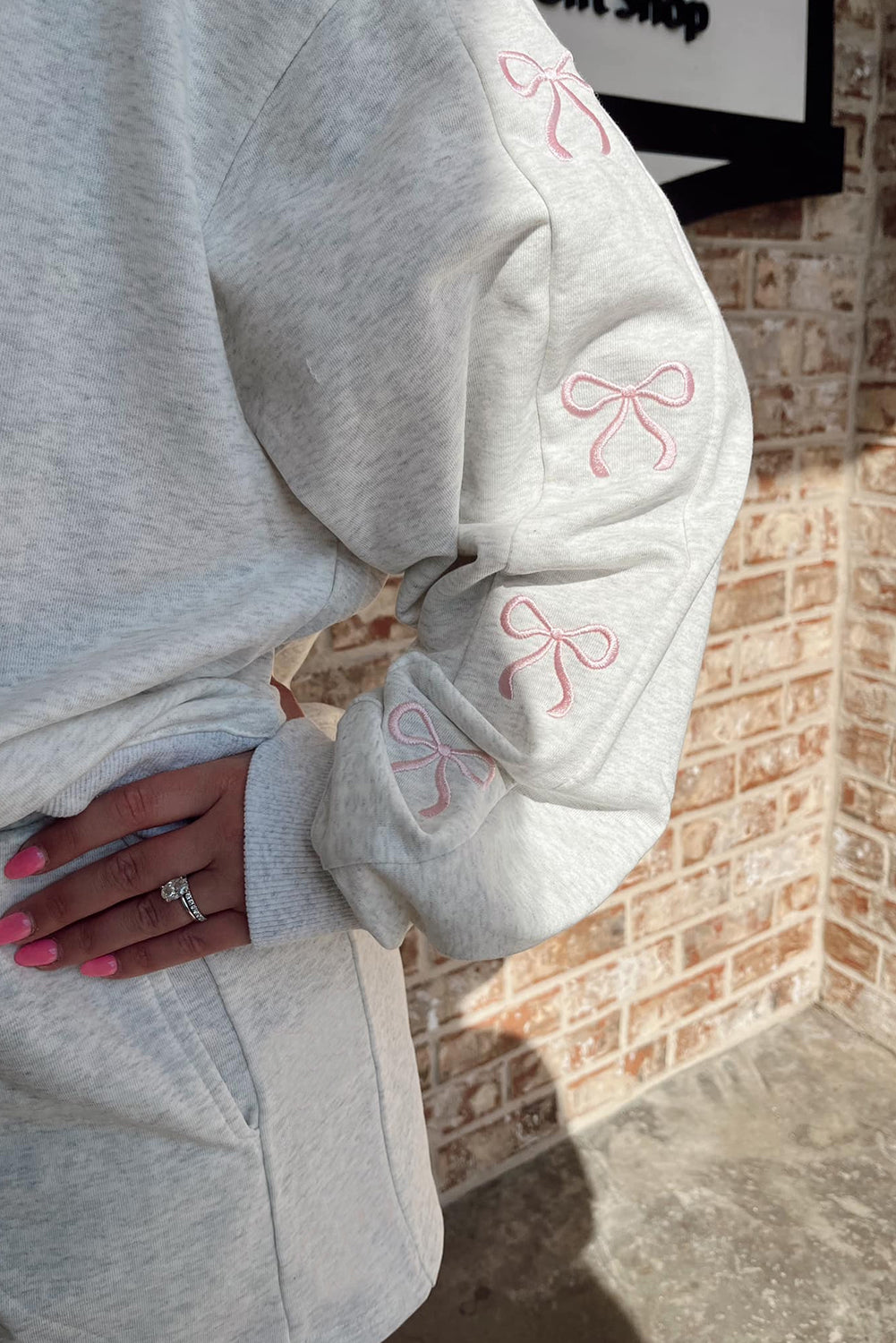 Girly Bow Embroidered Puff Sleeve Pullover Loose Shorts Plus 2pcs Outfit